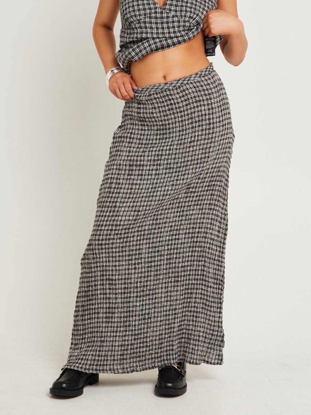 Afends Lita Seersucker Maxi Skirt - Asta Steel Check - Size Small - Picture 8 of 8